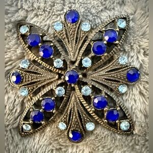 Vintage Blue Snowflake Rhinestone Brooch